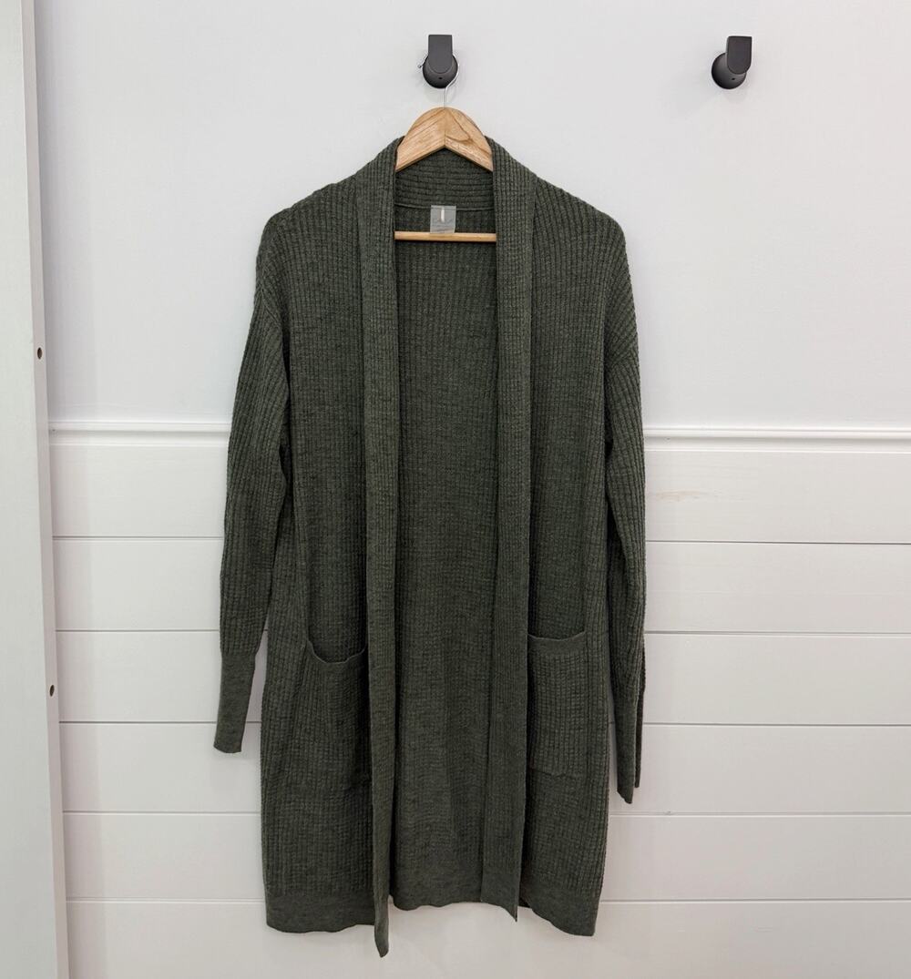 Women’s Calia By Carrie Underwood Green Long Ribbed Cardigan Sweater M